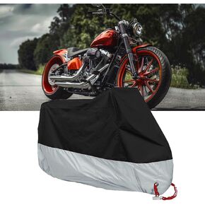 1 Pcs All Season Motorcycle Dust Cover Waterproof,210d Durable Motorcycle Cover with Lock-Holes & Storage Bag,Fits for Most Motorcycles (Silver/Black)