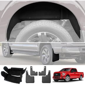 Wheel Well Liner with Mud Flaps Fit for 2021-2024 F150 Accessories, Wheel Well Guards Mud Guard Flaps for Ford F-150(Not Fit Raptor/Lightning, Not Fit Fender Flares)