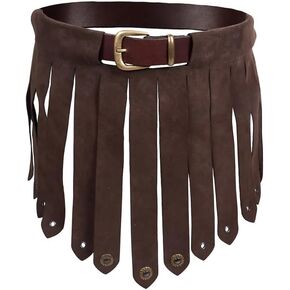 NOWNIN Queer Leather Tassel Skirt with Adjustable Belt - Viking Knight Armor & Retro Roman Gladiator Design, Medieval Punk Costume for Halloween Cosplay, Fancy Dress Party Accessories Brown