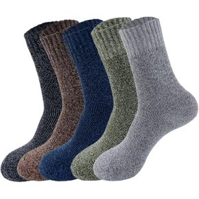 5 Pairs Merino Wool Socks for Men Women Thick Warm Winter Hiking Breathable Crew Socks Assorted Colors (US, Alpha, One Size, Regular, Regular, MEN: 6-12,WOMEN: 7-13, 5 Pairs Color A)