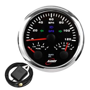 3-3/8" 85mm Black 3-in-1 Indicator Light GPS Speedometer 0-120 MPH ODOMETER Fuel Level Gauge 240-33 ohm 0-190 ohm 0-90 ohm 10-180 ohm Volt Gauge 8-16V Stainless Steel Rim 12V 24V Speedo Alarm