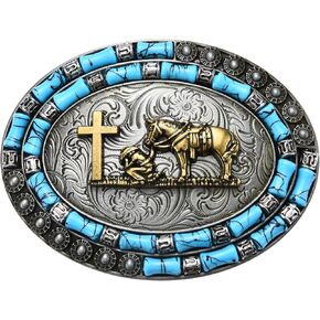 Religious Cross Horse Bull Belt Buckle for Men│Texas Cowboy Cowgirl Christmas Halloween Belt Buckles Gifts