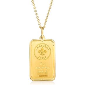 Ross-Simons Italian 24kt Yellow Gold Fleur-De-Lis 2-Gram Ingot Pendant Necklace With 14kt Yellow Gold Frame