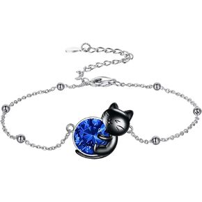 سوار Cat 925 Sterling Silver Birthstone/Rose Quartz/Moonstone/Cat Bracelet Animal Jewelry Cats Dovers for Women زوجة الأم الأم