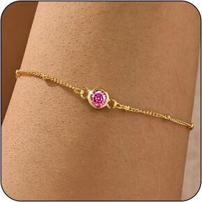 Birthstone Gold Bracelets for Women Trendy Dainty 14K Gold Plated Bracelet Stack Simple Green Emerald Friendship Bracelets Jewelry Birthday Gifts for Mother Wife Friend