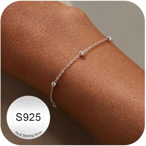 IEFWELL Italian 925 Sterling Silver Bracelet for Women - Solid 14K Real Gold Over Satellite Bead Chain Bracelet, 6.5/7/7.5/8/8.5/9 Inches Sterling Silver Chain, Jewelry Gifts for Women Men