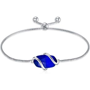 Bracelet for Women 925 Sterling Silver Dainty Simple Gemstone Link Bracelet Fine Jewelry Birthday Christmas Gifts for Women Her Mom (Fully Adjustable to 9 Inches)