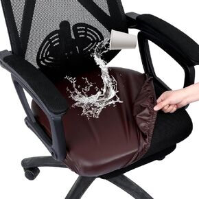 Waterproof PU Leather Chair Seat Covers with Elastic Edges Stretch Dining Room Chairs Covers Removable Chair Protector Seat Cushion Slipcovers (Brown)