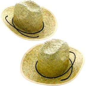 GiftExpress 2-pack Cowboy Straw Hats for Barndance Cowboy/Cowgirl Costume Hats, Western Themed Party, Country Style Costume Accessory
