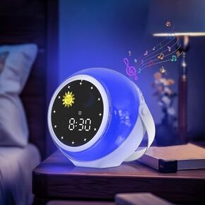 Kids Alarm Clock for Bedroom Ok to Wake Clock with Sunrise & Moon, Digital White Noise Sound Machine & Night Light for Toddlers/Girl/Boy, Ideal Decor & Sleep Trainer (Adjustable)