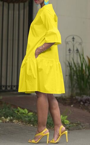 Choichic Button Down Shirt Dresses for Women with Pockets Flare Bell Sleeve A-Line Midi Tunic Dress in Saudi Arabia
