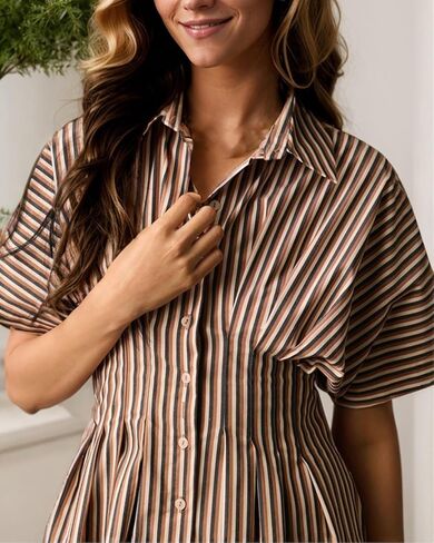 Ladyful Women's Button Down Shirt Dress Short Sleeve Elegant Midi Dress Work Party Wedding Guest Dress in Saudi Arabia