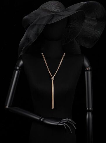 COOLSTEELANDBEYOND Glamorous Lariat Necklace Tassel, Bead with Rhinestones, Multi-strand Long Chains Y-Shape in Saudi Arabia