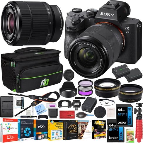 Sony ILCE-7M3K/B a7III Full Frame Mirrorless Camera with 2 Lens Kit SEL2870 FE 28-70 mm F3.5-5.6 OSS + SEL50F18F FE 50mm F1.8 Bundle with 2X 64GB Memory, Deco Gear Case and Accessories (15 Items) in Saudi Arabia