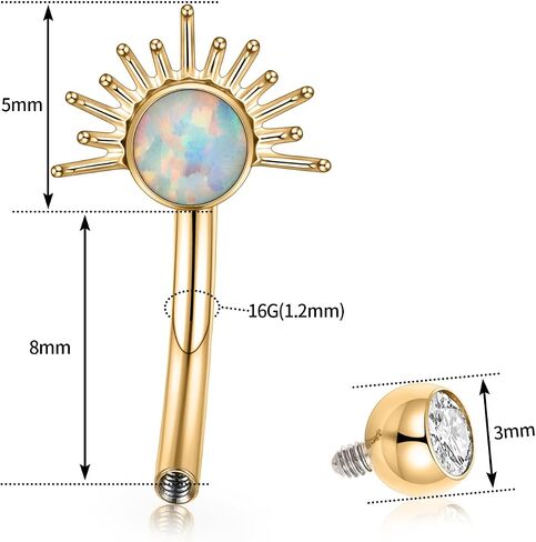 FUNLMO G23 Titanium Rook Eyebrow Labret Lip Piercing Jewelry Internal Threaded Vertical Labret Lip Jewelry Small Belly Button Ring 16G Curved Barbell in Saudi Arabia