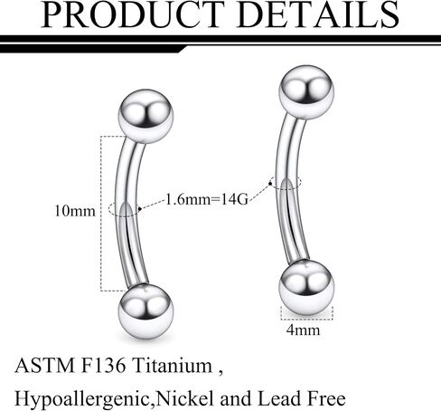 Ruifan 20g 18g 16g 14g Rook Piercing Jewelry Titanium Externally Threaded Curved Barbell Eyebrow Tragus Helix Conch Lobe Labret Earrings Lip Rings Body Piercing Jewelry For Women Men Ball Spike 6mm-19mm in Kuwait