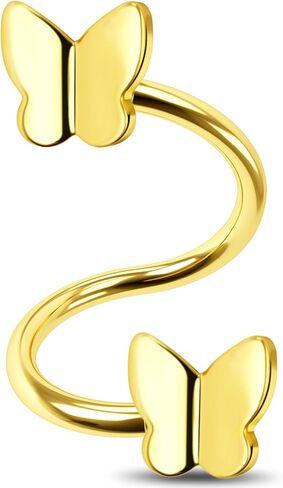 Jewseen Butterfly Twist Helix Earrings 16G Gold Cartilage Earring Surgical Steel Spiral Barbell Lip Helix Piercing Jewelry for Women Men in Saudi Arabia