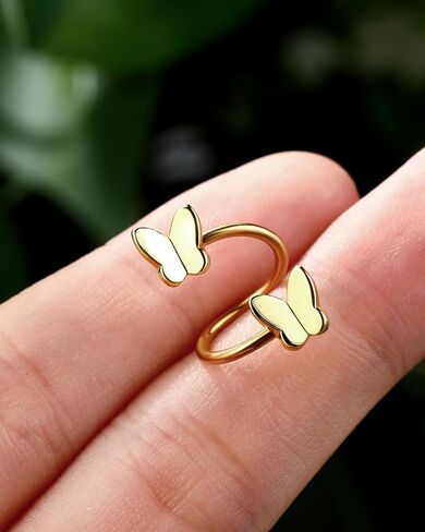 Jewseen Butterfly Twist Helix Earrings 16G Gold Cartilage Earring Surgical Steel Spiral Barbell Lip Helix Piercing Jewelry for Women Men in Saudi Arabia