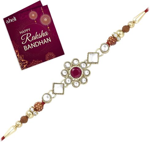 Aheli Indian Traditional Handmade Elegant Kundan Stone Rakhi for Brother Men in Saudi Arabia