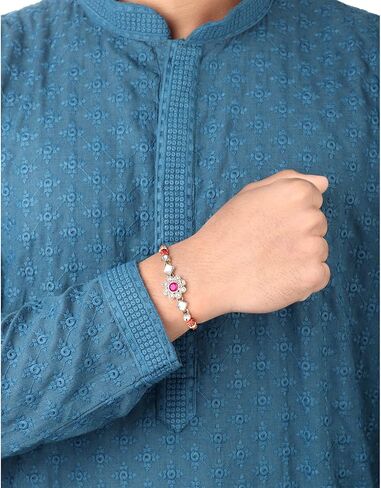 Aheli Indian Traditional Handmade Elegant Kundan Stone Rakhi for Brother Men in Saudi Arabia