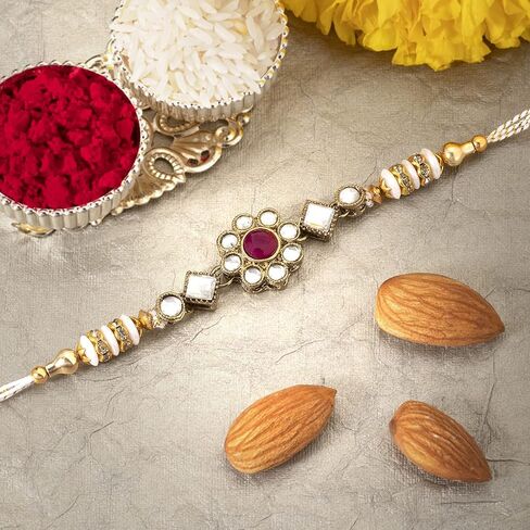Aheli Indian Traditional Handmade Elegant Kundan Stone Rakhi for Brother Men in Saudi Arabia