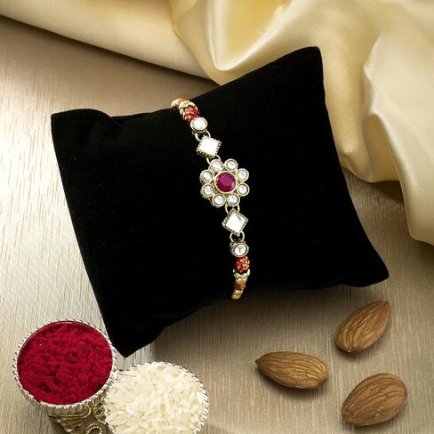 Aheli Indian Traditional Handmade Elegant Kundan Stone Rakhi for Brother Men in Saudi Arabia