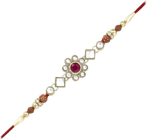 Aheli Indian Traditional Handmade Elegant Kundan Stone Rakhi for Brother Men in Saudi Arabia