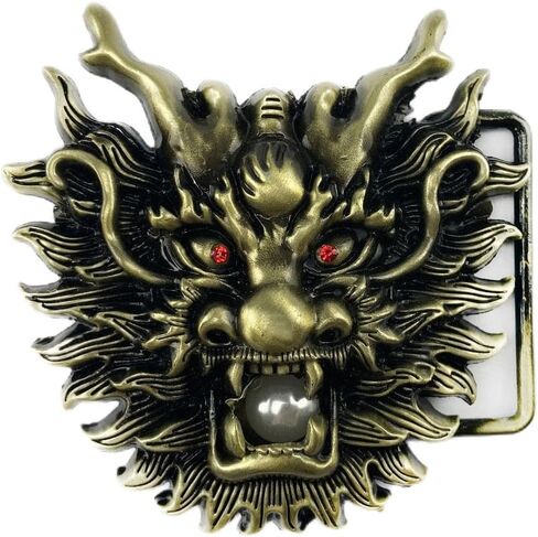 Chinese Dragon Head Zodiac Belt Buckle for Men Red Dragon Eyes Head Ball Fierce Dragon Animal Men’s Masculine Belt Buckle in Saudi Arabia