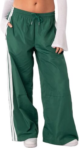 Track Pants Women Baggy Pants Drawstring Waist Striped Wide Leg Cargo Trousers Loose Parachute Y2k Sweatpants in Saudi Arabia