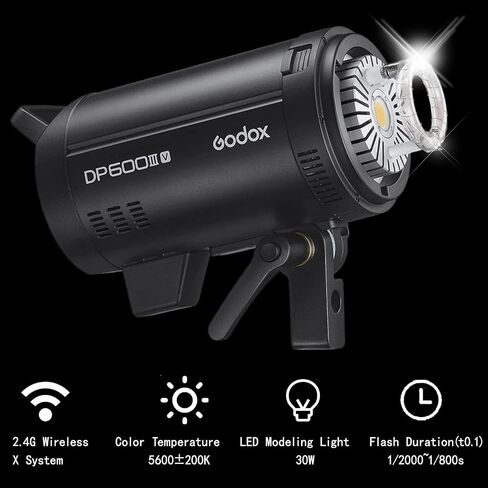 Godox DP600III-V DP600IIIV 600Ws Professional Studio Strobe Flash Light,GN106 0.1-1S Recycle Time,2.4G X System,Bowens Mount w/30W LED Modeling Lamp for Wedding,Portrait,Fashion,Product Photography in Saudi Arabia