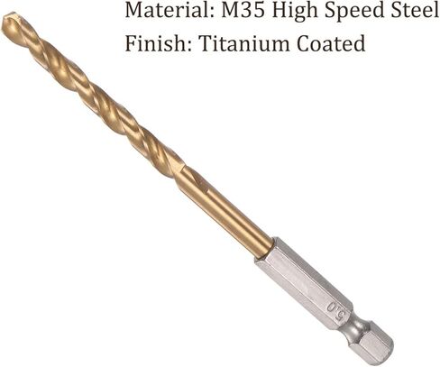 لقمة مثقاب مطلية بالتيتانيوم من Kozelo مع ساق سداسية مقاس 1/4 بوصة - [6 مم × 113 مم] فولاذ عالي السرعة M35 للإصدار السريع بنقطة انقسام 135 درجة لخشب الحديد وسبائك الألومنيوم in Kuwait