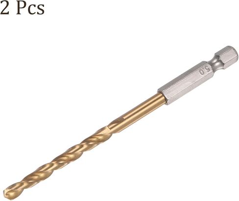 لقمة مثقاب مطلية بالتيتانيوم من Kozelo مع ساق سداسية مقاس 1/4 بوصة - [6 مم × 113 مم] فولاذ عالي السرعة M35 للإصدار السريع بنقطة انقسام 135 درجة لخشب الحديد وسبائك الألومنيوم in Kuwait