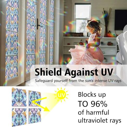 2PCS 17.7x39.4inch Hummingbird Stained Glass Window Film, Hummingbird Stained Glass Window Film for Bathroom Door Heat Anti UV in Kuwait