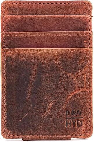 محفظة سفر من الجلد RAW HYD | محفظة مثالية لا يمكن طيها بجيب أمامي, هنتر براون, 2.875" wide, 4.25" tall, .25" thick in Kuwait