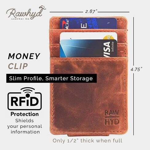 محفظة سفر من الجلد RAW HYD | محفظة مثالية لا يمكن طيها بجيب أمامي, هنتر براون, 2.875" wide, 4.25" tall, .25" thick in Kuwait