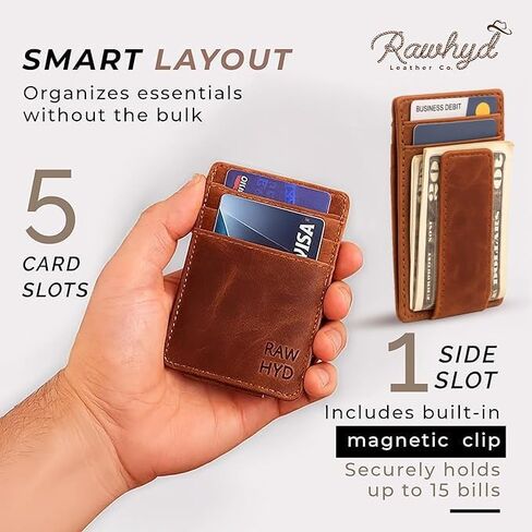 محفظة سفر من الجلد RAW HYD | محفظة مثالية لا يمكن طيها بجيب أمامي, هنتر براون, 2.875" wide, 4.25" tall, .25" thick in Kuwait