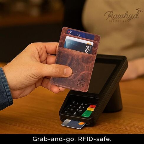 محفظة سفر من الجلد RAW HYD | محفظة مثالية لا يمكن طيها بجيب أمامي, هنتر براون, 2.875" wide, 4.25" tall, .25" thick in Kuwait