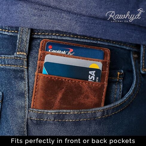 محفظة سفر من الجلد RAW HYD | محفظة مثالية لا يمكن طيها بجيب أمامي, هنتر براون, 2.875" wide, 4.25" tall, .25" thick in Kuwait