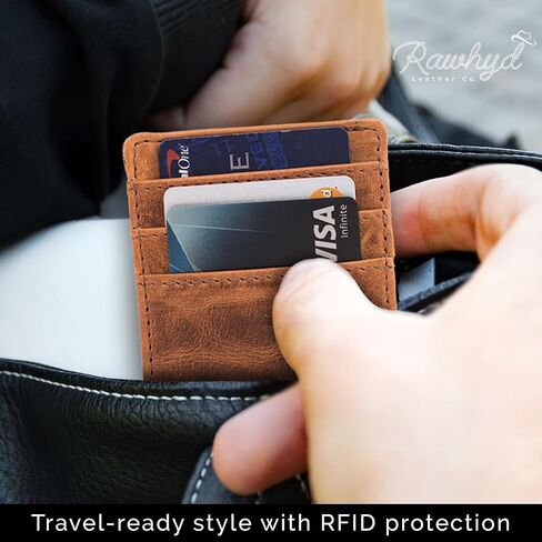 محفظة سفر من الجلد RAW HYD | محفظة مثالية لا يمكن طيها بجيب أمامي, هنتر براون, 2.875" wide, 4.25" tall, .25" thick in Kuwait