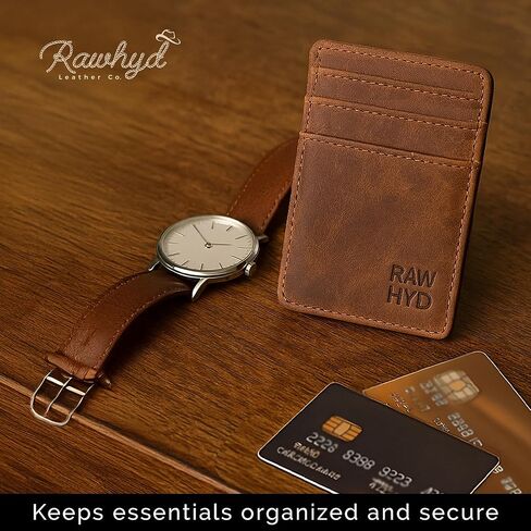 محفظة سفر من الجلد RAW HYD | محفظة مثالية لا يمكن طيها بجيب أمامي, هنتر براون, 2.875" wide, 4.25" tall, .25" thick in Kuwait
