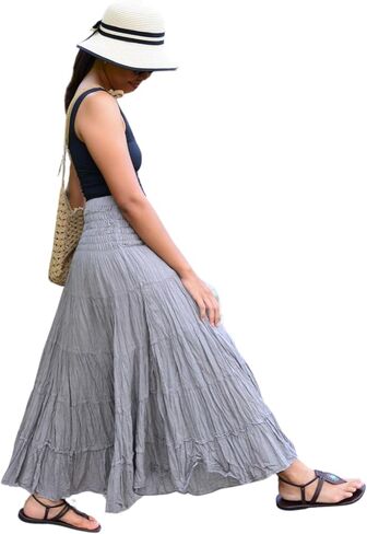 Sakoonee Boho Hippie Maxi Skirt Long Summer Cotton Dress for Women with Smocked Elastic Waist in Saudi Arabia
