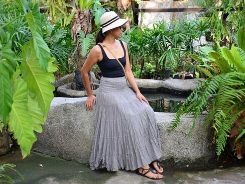 Sakoonee Boho Hippie Maxi Skirt Long Summer Cotton Dress for Women with Smocked Elastic Waist in Saudi Arabia