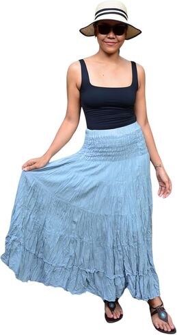 Sakoonee Boho Hippie Maxi Skirt Long Summer Cotton Dress for Women with Smocked Elastic Waist in Saudi Arabia