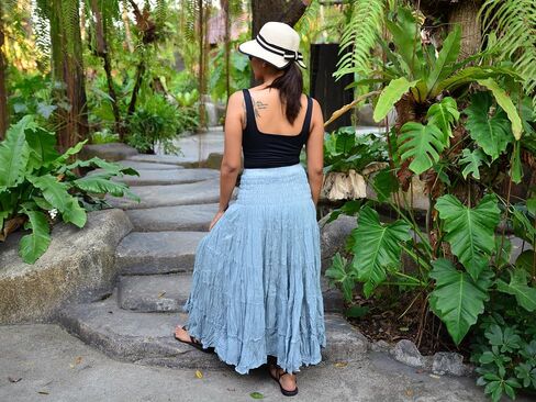 Sakoonee Boho Hippie Maxi Skirt Long Summer Cotton Dress for Women with Smocked Elastic Waist in Saudi Arabia