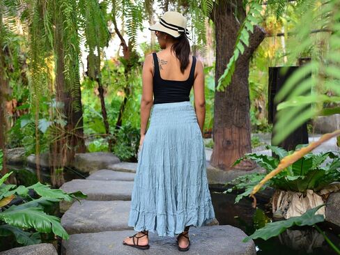 Sakoonee Boho Hippie Maxi Skirt Long Summer Cotton Dress for Women with Smocked Elastic Waist in Saudi Arabia