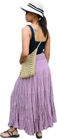 Sakoonee Boho Hippie Maxi Skirt Long Summer Cotton Dress for Women with Smocked Elastic Waist in Saudi Arabia
