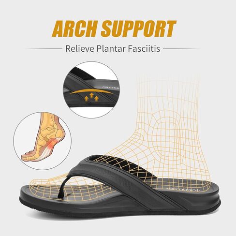 Mens Flip Flops With Arch Support Ultra Soft Cushion Footbed Durable Outsole Comfortable Summer Beach Thong Sandals Yoga Foam Cushion Slip on Slippers in Kuwait
