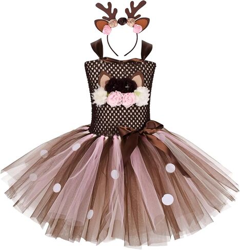 Kids Toddler Baby Girl Deer Costume Christmas Outfit Elk Romper Bodysuit Xmas cosplay Tutu Dress with Antler Headband in Saudi Arabia