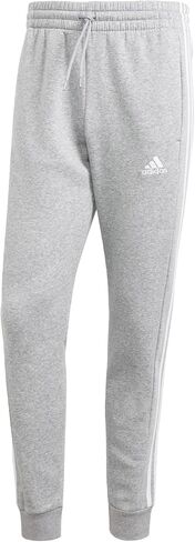 adidas Men's Essentials Fleece Tapered Cuffed 3-Stripes Pants, Black/White, Small in Saudi Arabia