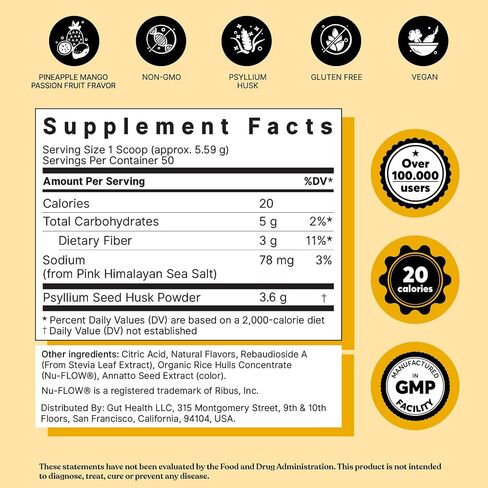 ColonBroom Psyllium Husk Powder with Stevia (Tropical Fruits) - Colon Cleanse for Bloating Relief & Gut Health - Colon Broom Fiber Powder Drink - Vegan Fiber Powder Stevia Supplement, 50 Servings in Kuwait